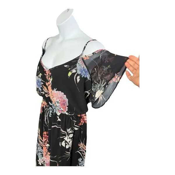 City Chic Black Floral Maxi Dress Size XL/22 Cold Shoulder Summer - Image 4