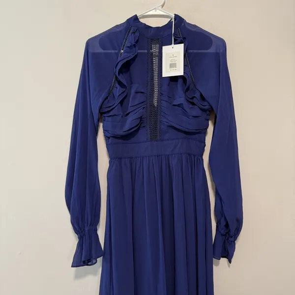 Rachel Parcell NWT Crinkle‎ Chiffon Navy Blue Floral Midi Dress Size 0 - Image 5