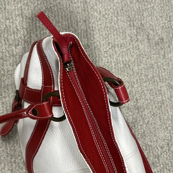 Maurizio Taiuti Leather Large Shoulder Bag Purse Tote Red White - Image 3