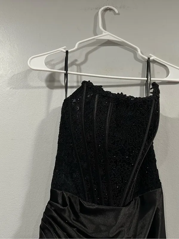 Sherri Hill 55419 Black Corset Beaded Bodice and Satin Gown Sz 2 Prom - Image 2