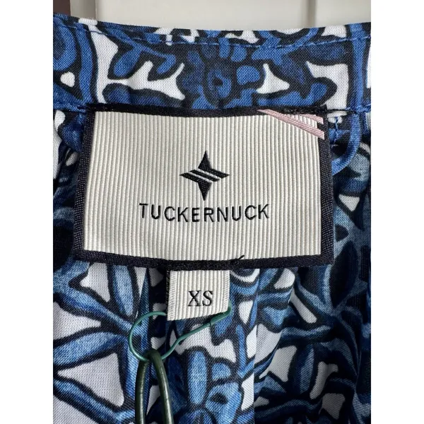 Tuckernuck NWT Womens XS Blue White Floral Cotton Tiered Maxi Dress Pockets - Image 7