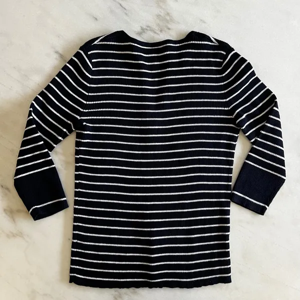 Lauren Ralph Lauren Petite Striped Knit Top 3/4 Sleeve‎ Button Accent - Image 7