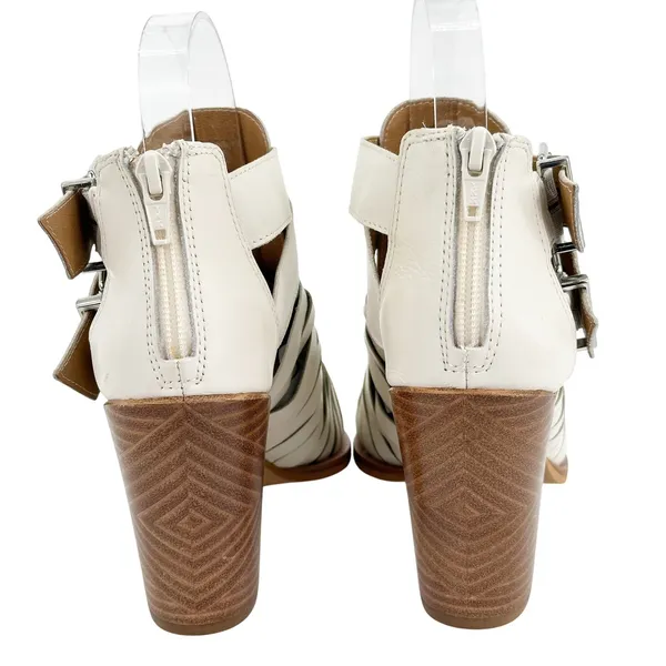 Gianni Bini Cream Leather Caged Ankle Booties cutout Pointed Toe‎ Block Heel 6M - Image 8