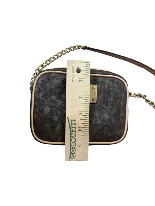 Michael Kors Jet Set Travel Crossbody Bag Brown MK Monogram Small Gold Chain Use - Image 8