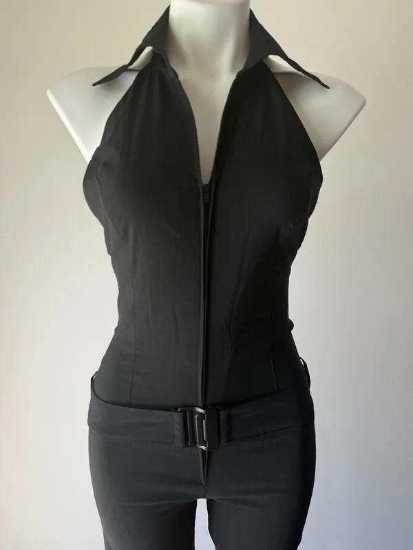 Vintage Luly K Black Belted Halter Jumpsuit - Image 2