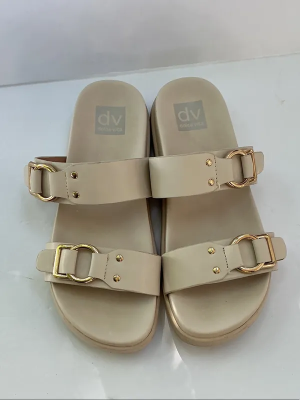 DV by Dolce Vita Neutral Beige Double Buckle Slide Sandals - Image 7