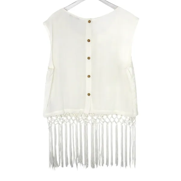 Miss Me White Lace Crochet Tassel Fringe Sleeveless Top Size Large - Image 5