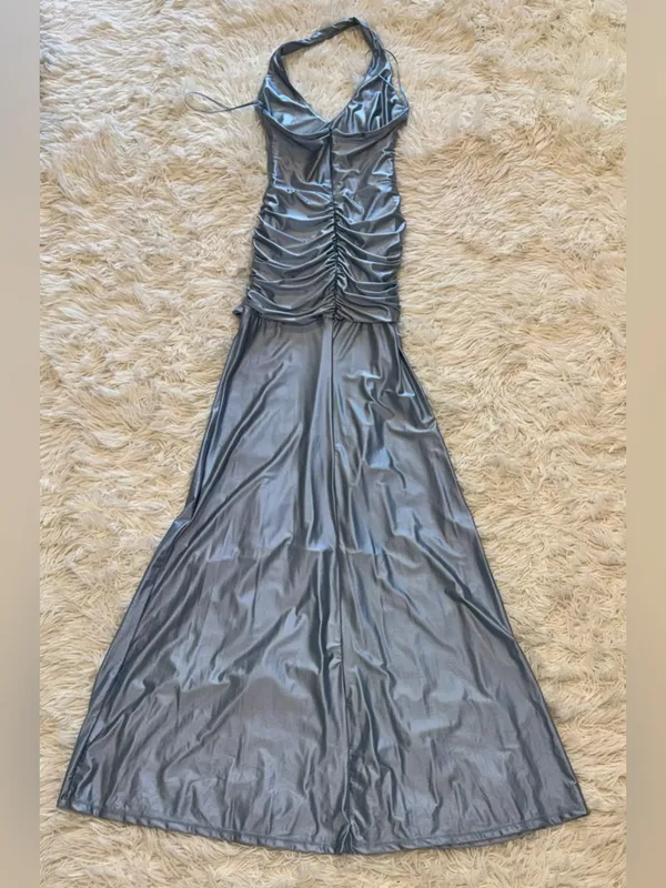 New Delfi Collective Soraya Halter Neck Satin Jersey baby blue Gown Sz XS - Image 8