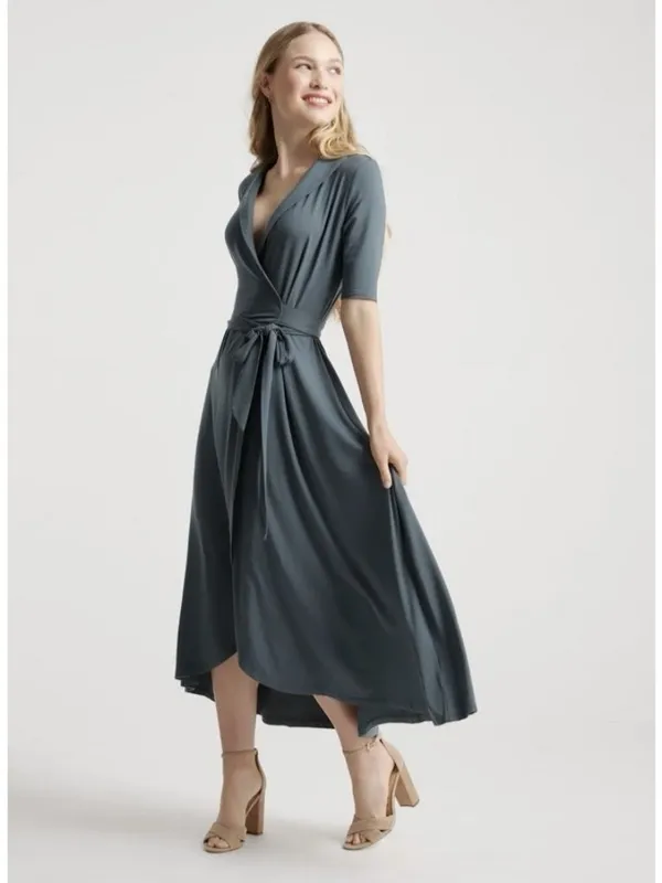 Quince Tencel Jersey Midi Wrap Dress Dark Olive Green Size L - Image 7
