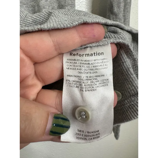 Reformation Gray Ribbed Henley‎ Shirt Size Small - Image 5