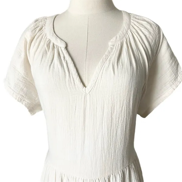 Pact Gauze Midi Dress 100% Organic Cotton Ivory V-Neck Ruffle Hem Tie Back XL - Image 3