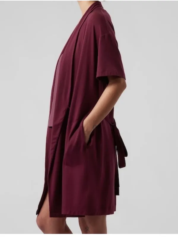 Athleta | Nighttime Bliss Short Sleeve Robe Plum Wrap Loungewear Bathrobe Relax - Image 3