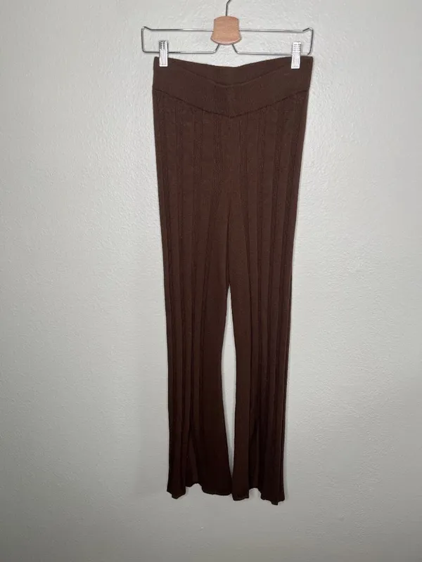 Anthropologie Daily Practice Brown Ribbed Knit Flare 2 piece Set XS/S - Image 2