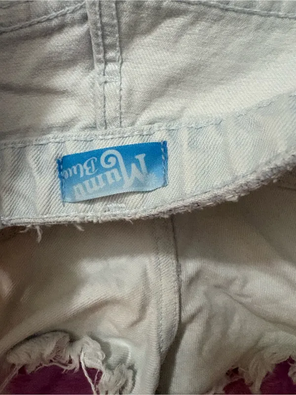 Denim Shorts with Cactus Embroidery White Size 26 - Image 3