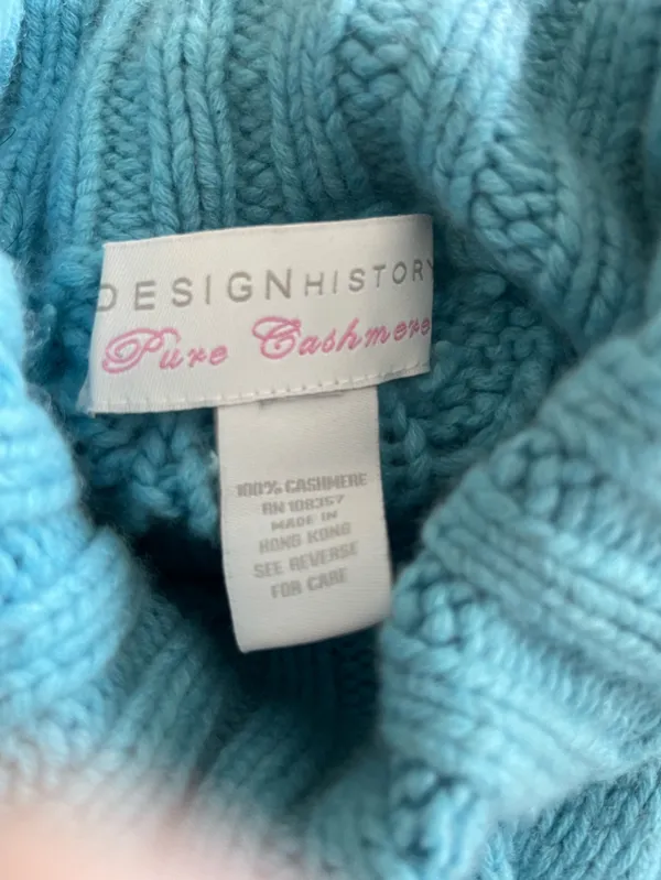 Design History Pure Cashmere Turtleneck Chunky Cable Knit Sweater Size Small - Image 3