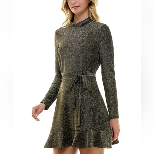 Sparkly Black Long Sleeve Cocktail Dress - Image 6