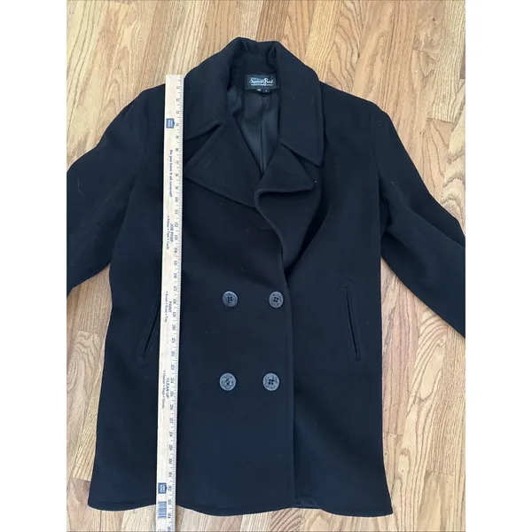 SPENCER‎ REID 10 T Black Wool Pea Coat Jacket Double Breasted - Image 6