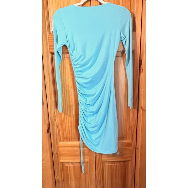 Susana‎ Monaco NWOT Side Gathered Mini Dress Breathe Blue Long Sleeve Ruched XS - Image 3