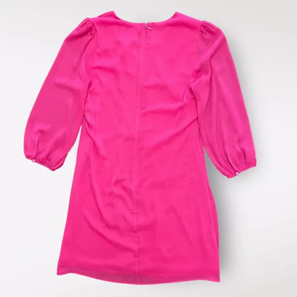 Calvin Klein Pink Pleated Chiffon 3/4 Sleeves V-Neck Short Dress‎ Size 4 - Image 3