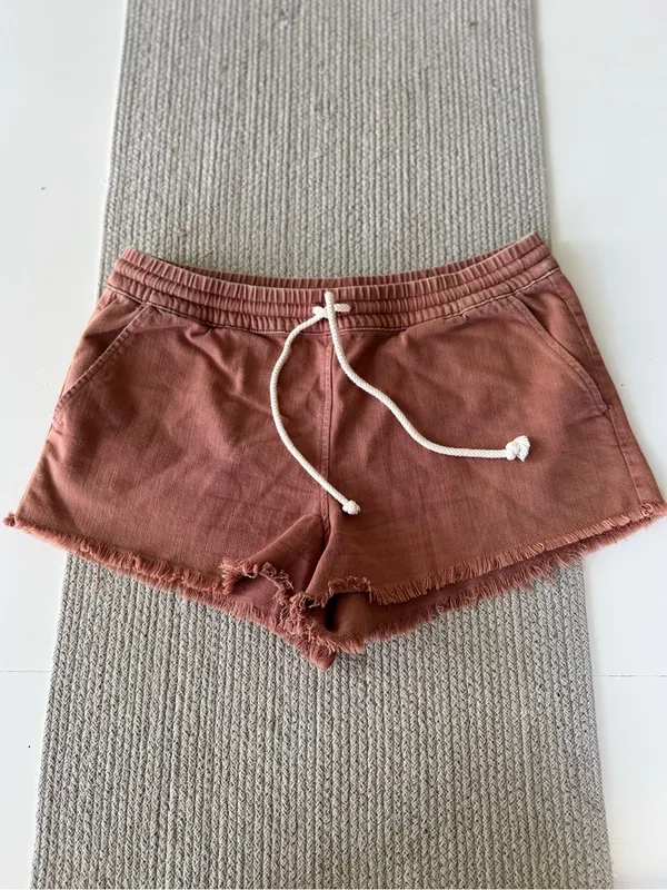 Aerie Burnt Sienna Orange Brown Cutoff Cotton Drawstring Shorts Size Small - Image 9