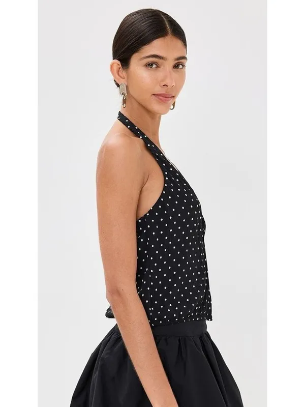 LIONESS Brat Halter Top in Onyx Polka XSmall New Womens Sleeveless Tank - Image 13