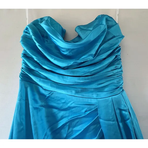 Lulus Turquoise Blue Satin Strapless Ruched Maxi Dress HD2848 Prom Gown - Image 6