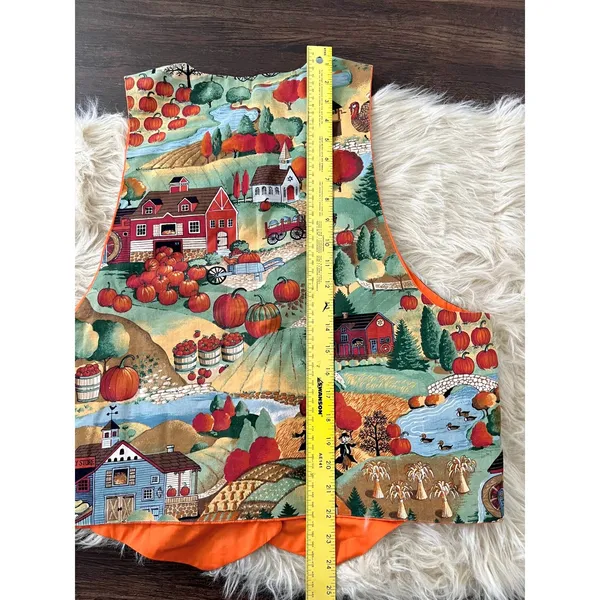 Vintage Handmade Harvest Pumpkin Hay Ride Fall Thanksgiving Vest Top OS - Image 7
