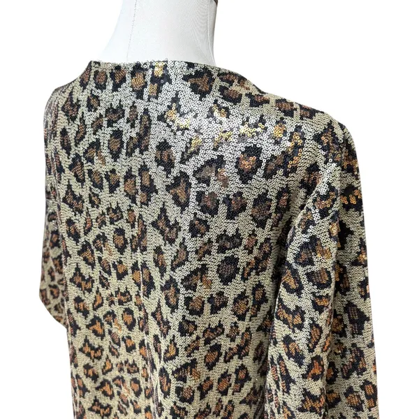 L&B Open Front Mid Length Kimono Leopard Sequin Small - Image 4