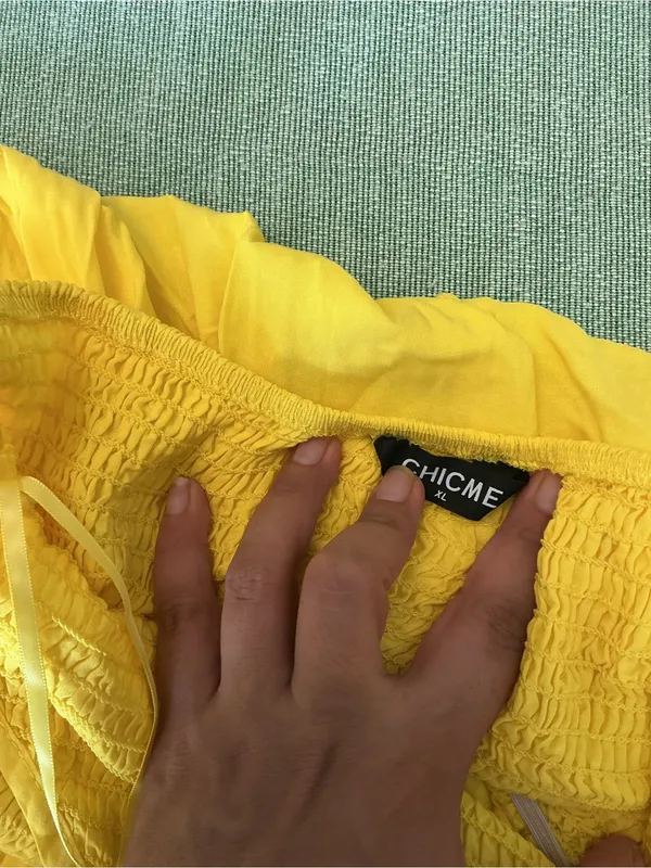 CHICME Yellow Halter Maxi Dress XL Smocked Back - Image 6