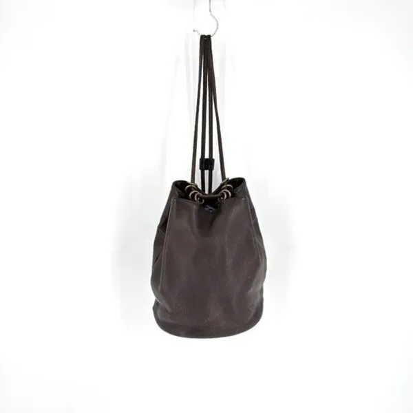 Stone Mountain Dark‎ Chocolate Brown Pebbled Leather Brass Grommet Bucket Bag - Image 2