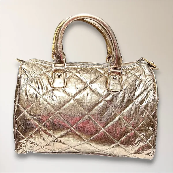 Victorias Secret Angel‎ Metallic Gold Quilted Satchel Travel Y2K Handbag Purse - Image 5
