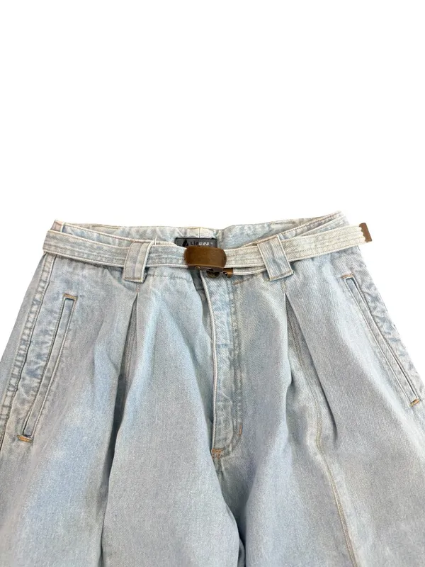 Lizwear Light Wash Pleated Belted Wide Leg Jeans Barrel Trouser Size 10 Women's - Image 7
