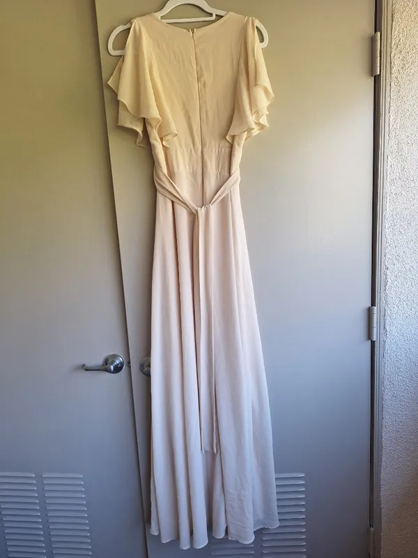 Lulus Dearly Loved Cream Flutter Sleeve Maxi Dress Size M - Image 11