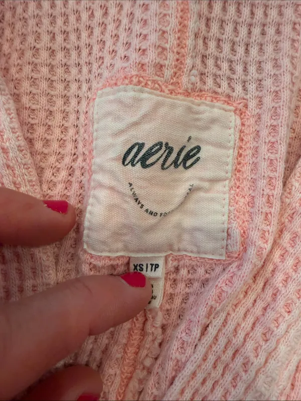 aerie Pink Waffle Henley Pullover Size XS - C72-010 - Image 2
