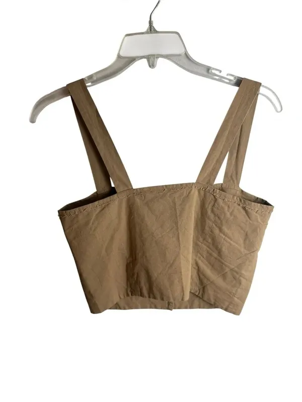 Elsa Esturgie Linen Blend Bustier Crop Top Tan Button Front 36 - Image 3