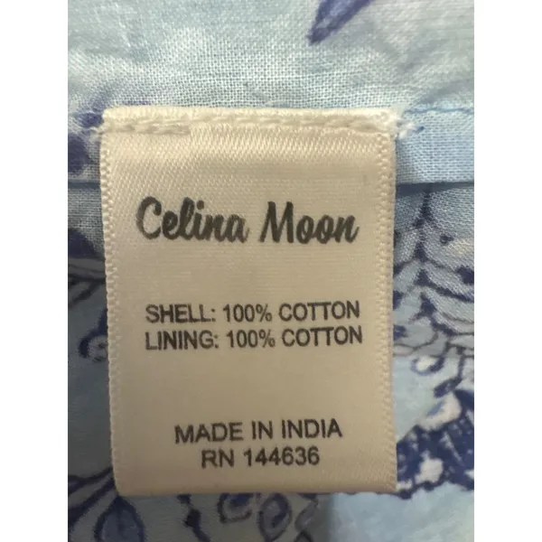 Celina Moon Blue Floral Cotton Tiered Midi Dress Smocked Boho‎ Size Small - Image 7