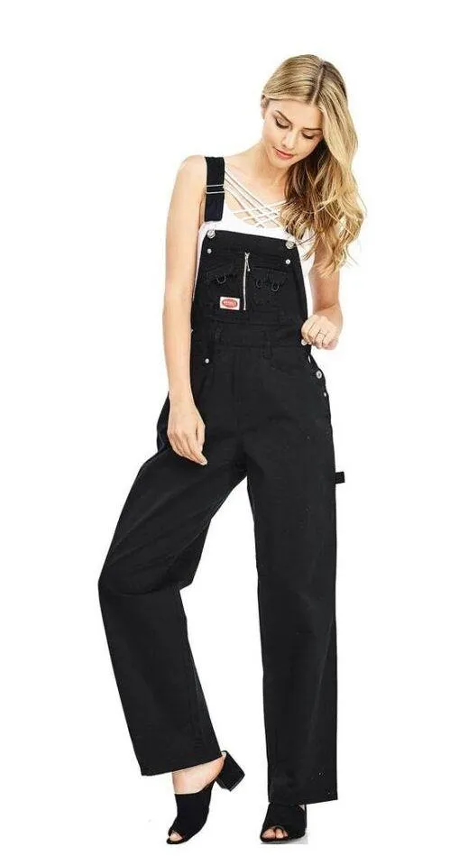 Revolve Plus Size Women's Juniors Black Baggy Straight Leg Overalls Size S - Image 3