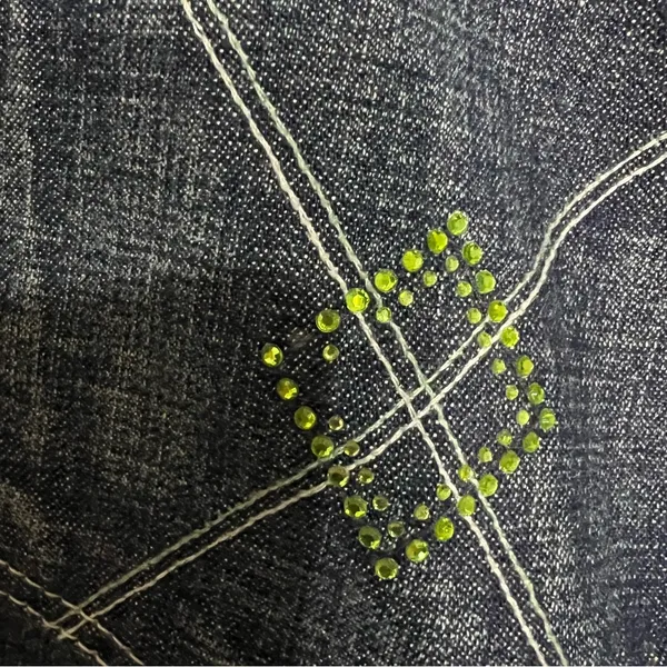 Seven For All Mankind Dojo Embellished‎ Green Rhinestone Square Design Jeans - Image 10