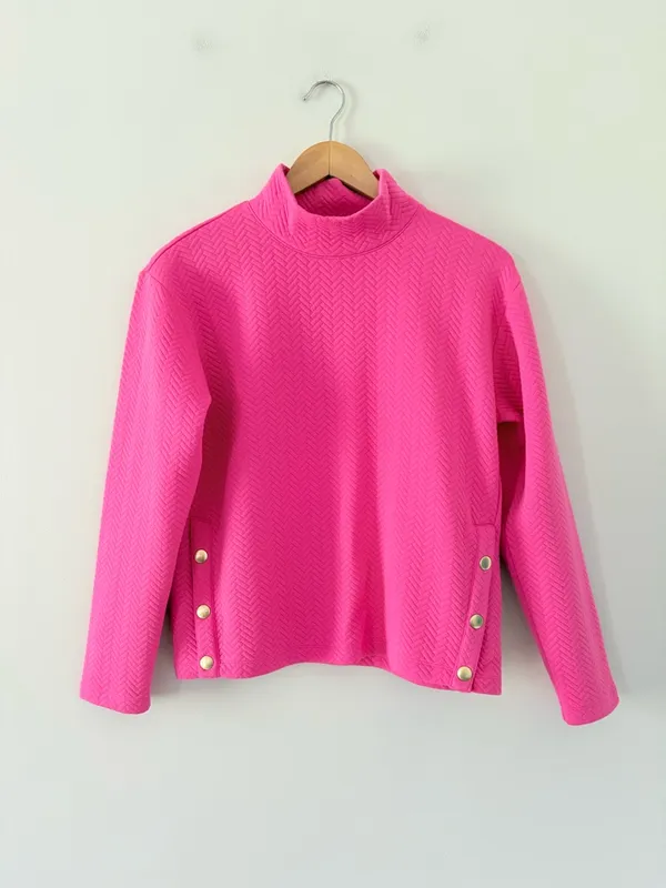 J. Crew Factory Herringbone mockneck sweatshirt snap in soft fuchsia pink Size M - Image 12