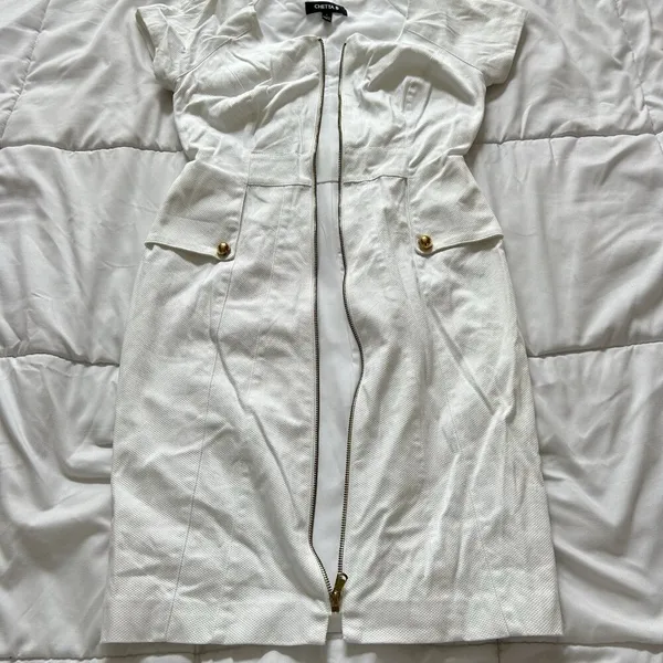 Chetta B Womens 2 White Full Front Zip Sheath Dress Office Casual Business‎ - Image 6