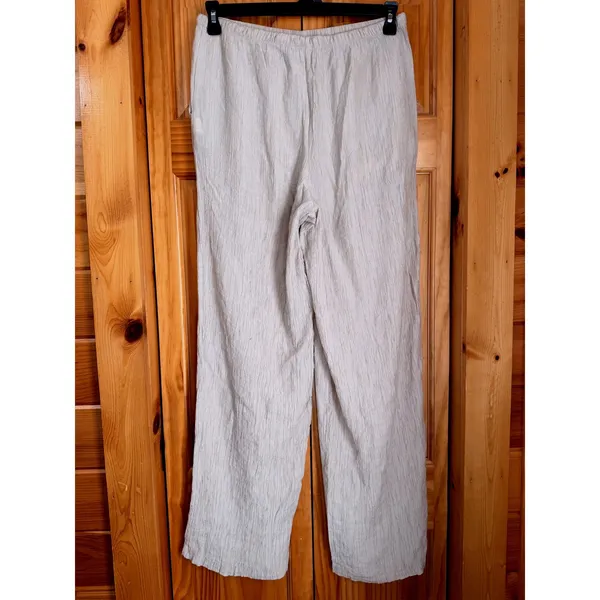Zara Wrinkle Effect Wide Leg Pants Women's Large Beige Drawstring Pull-On Casual - Image 2
