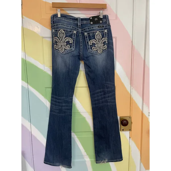 Miss Me Signature Boot Jeans 30 Fleur De Lis Embroidered Bootcut Denim - Image 5