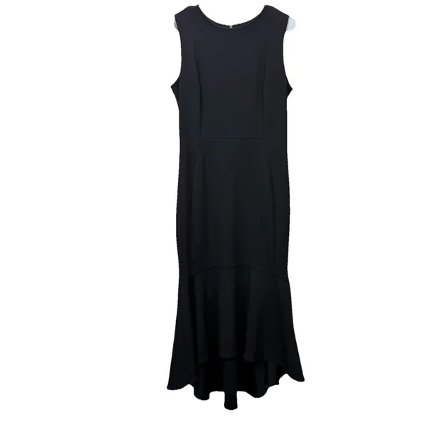Calvin Klein Black Hi Low Trumpet Sleeveless Stretch Crepe Midi‎ Dress Size 8 - Image 4