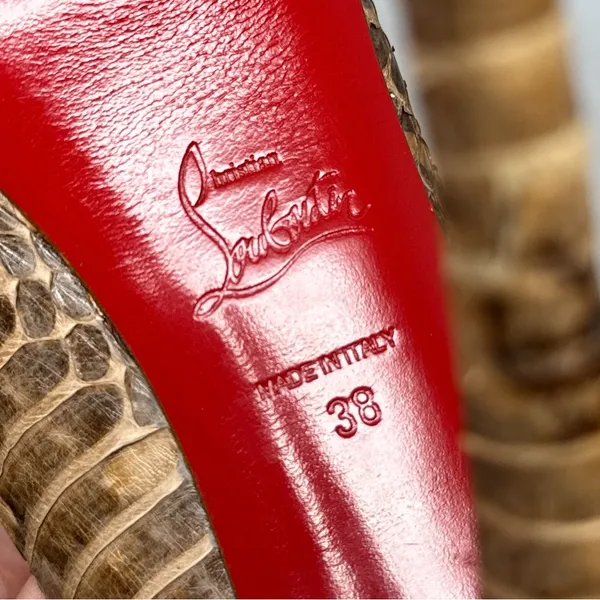 Christian Louboutin Altadama 140 Watersnake Open Toe Platform Heels Brown 38 - Image 10