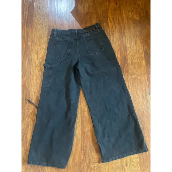 CIDER Baggy Wide Leg Jeans w Tie Details High Rise Black Size Large L Cargo Y2K - Image 4