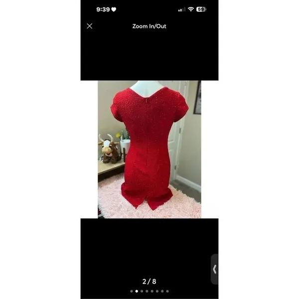 David Warren Petites Vintage Red Sequin V-Neck Cap Sleeve Sheath Dress Size 4P - Image 3