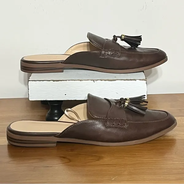 Loft Elegant Brown Faux‎ Leather Tassel Detail Loafers Women’s Size 8M - Image 3