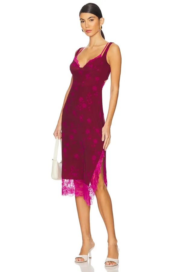 Free People x REVOLVE Floral Lace Party Crasher Midi Slip in Plum Combo - Image 2