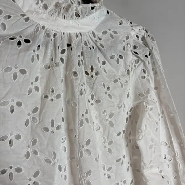 NWT J. Crew Ruffle Neck Mini Dress in White Eyelet - Image 3