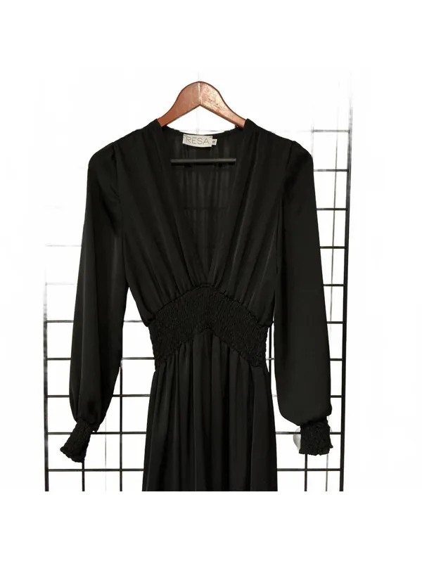 RESA Black Long Sleeve Smocked Waist Maxi Dress Size S - Image 4